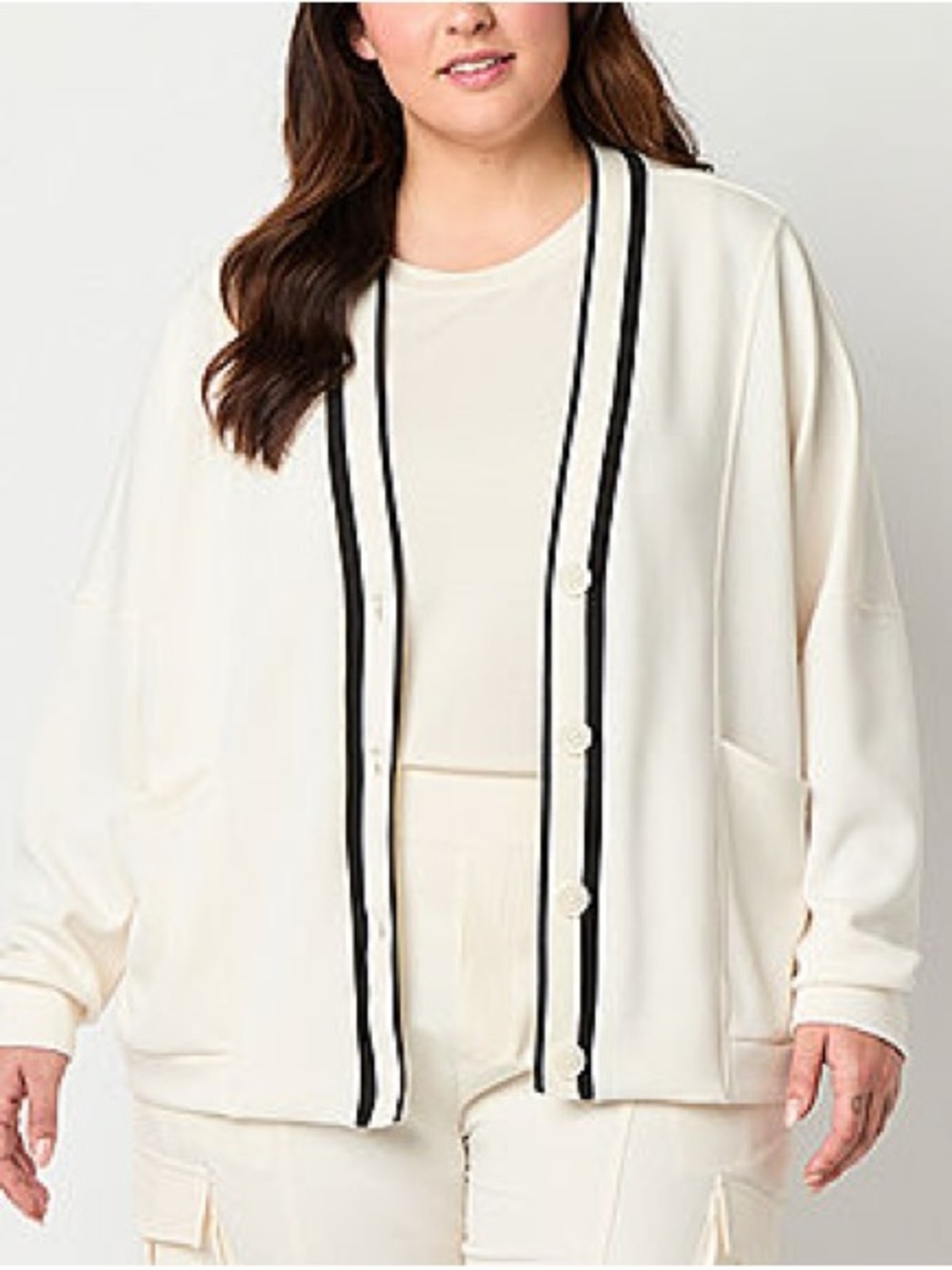 STYLUS Cream Cardigan with Black Trim